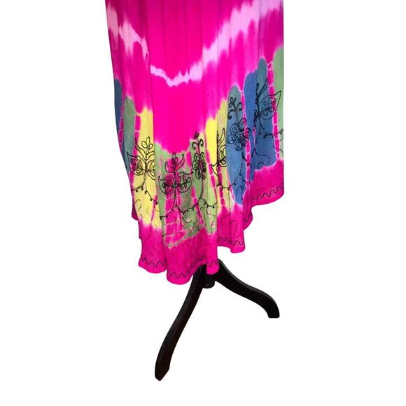 In Gear Resort tie-dye asymmetric embroidered sleeveless bohemian midi dress OS - Picture 6 of 11